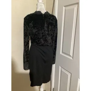 French Connection Black Velvet Lace Sheer Illusion Long Sleeve Dress Size 12 thumbnail 4