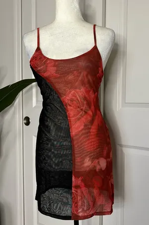 Meshki Two Tone Mesh Mini Dress - Oversized Rose Print thumbnail 1