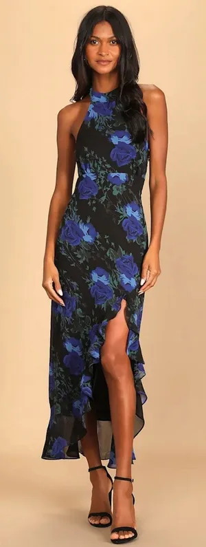 Lulus Floral Print Halter Neck Maxi Dress With Slit thumbnail 1
