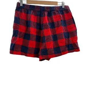Aerie‎ Red & Navy Blue Buffalo Check High Rise Pajama Shorts Sz M thumbnail 2
