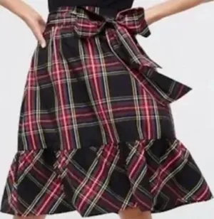J. Crew Tartan Plaid Big Bow Ruffle Trim Midi Skirt size 6 thumbnail 1