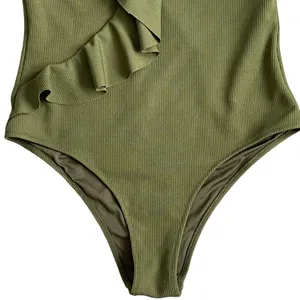 Cupshe One Piece Ruffle Wrap Swimsuit Women’s Size XL Textured Green Summer thumbnail 4