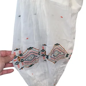 New Cost Plus World Market Cream Blouse Embroidered Sleeves sheer poof Sleeves thumbnail 8