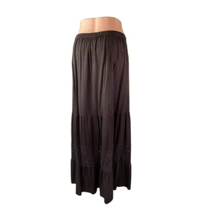 Bass Women's Brown Floral Eyelet Tiered Ruffled Flowy Boho Maxi A-Line Skirt M thumbnail 3