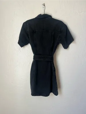 Abercrombie & Fitch Black Button-Front Denim Shirt Dress with Tie Waist size XS thumbnail 6