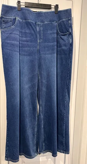 NWOT Halara Size 2X Pull On Wide Leg Jeans Blue Stretch Denim High Rise Regular thumbnail 1