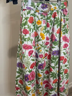 Prosperina Floral Cotton Midi Skirt XS NWT Belted Cottagecore Lined Pockets thumbnail 4