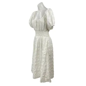 Madewell Sophia White Short Puff Sleeve Seersucker Check A Line Midi Dress Sz M thumbnail 3