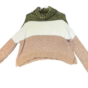 Poof Apparel Chenille Turtleneck Sweater Womens‎ Small Multicolor Striped Cozy thumbnail 3