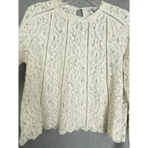 Lumie Cream Lace Bell Sleeve Cropped Blouse Top Boho Cottagecore‎ Feminine S thumbnail 8