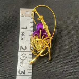 Vintage Purple & Gold Handmade Spun Beads Jewelry Set Clip Earrings & Brooch EVC thumbnail 8