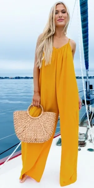 Cupshe Sunshine Yellow Sleeveless Loose Fit Jumpsuit Romper Sleeveless Relaxed thumbnail 1