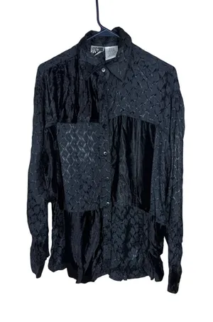 Phool Vintage Black Velvet Patchwork Textured Button Down Shirt Womens Medium thumbnail 1