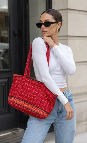 Croft & Barrow Red Quilted Floral Tote Bag Shoulder Bag Y2K thumbnail 1