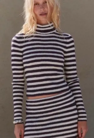 Free People Super Stripe Sweater Ribbed Turtleneck Stretch Knit Medium thumbnail 1
