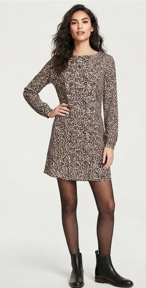 LOFT Animal Print Long Sleeve Shift Dress Womens Sz XS/S Mini thumbnail 1