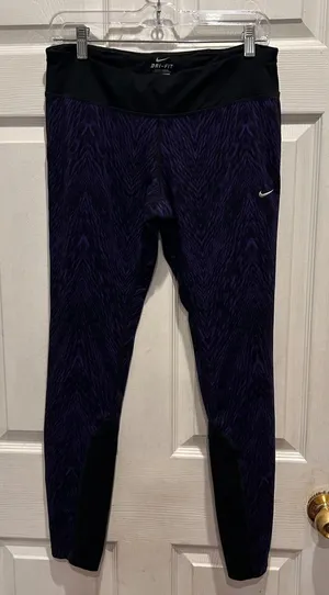 Nike Dri-FIT Women Purple Black‎ Abstract Zebra Print Running Leggings Large thumbnail 1