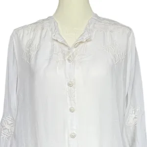 Johnny Was‎ White Embroidered Long Sleeve Sheer Blouse Sz M thumbnail 3