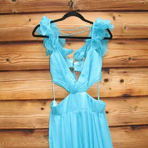 Mac Duggal 70254 Womens Blue Ruffled Shoulder Cut Out Lace Up Gown Dress thumbnail 11
