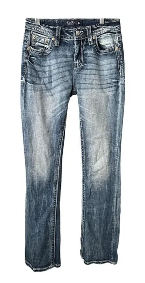 Miss Me Mid Rise Boot Cut Rhinestone Jeans Size 27 Womens thumbnail 1