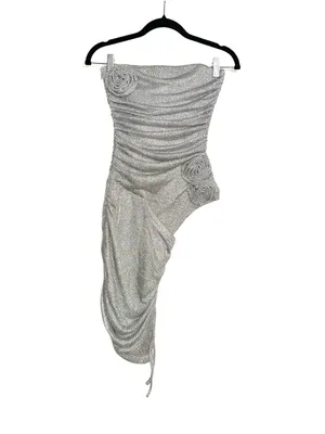 NWT Outcast Labyrinth Silver Strapless Ruched Metallic Mini Dress XS thumbnail 2