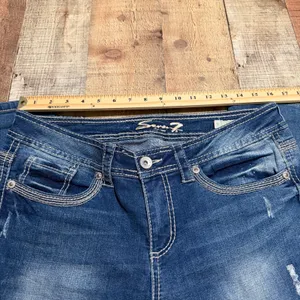 Seven7 Women's Medium Wash Denim Slim Straight Jeans Sz 10 Slight Distress thumbnail 4