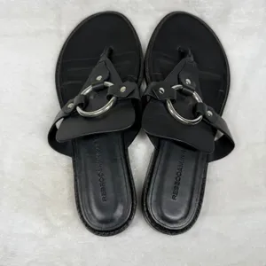 Rebecca‎ Minkoff Black Leather O-Ring Studded Thong Slide Sandals Womens 6M thumbnail 7