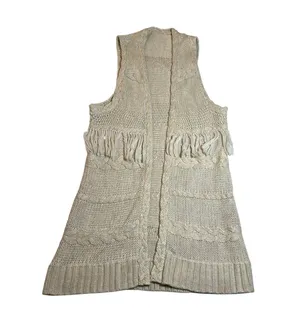 Women's Sleeveless Open Front Cable Knit Vest Duster Cardigan Size Med Casual thumbnail 1