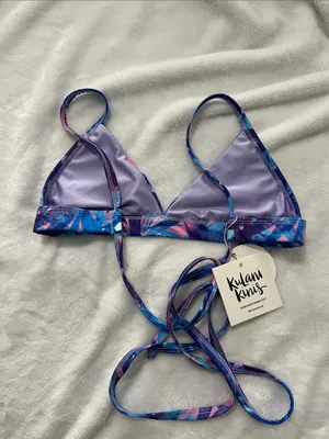 New Kulani Kinis Women’s Sapphire Twilight Palms Triangle Bikini Top Medium NWT thumbnail 7