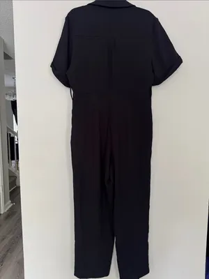 Zara Black Short-Sleeve Utility-Style Jumpsuit thumbnail 4