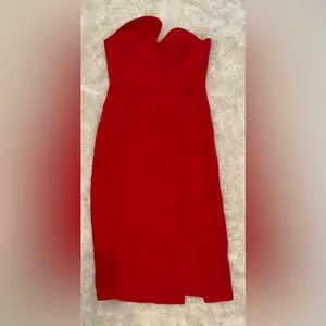 New Women's Amanda Uprichard Puzzle Strapless Midi Dress Lipstick Red Sz M thumbnail 3