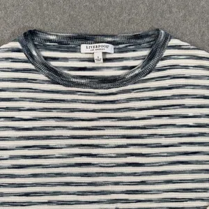 Liverpool Los Angeles Women's Small Striped Knit Top Crew Neck Blue Textured thumbnail 3