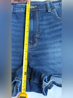 American Eagle Mom Short Size 12 High Rise Blue Stretch Denim Frayed Hem Shorts thumbnail 8