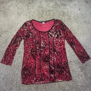 Only Nine Vintage Red Burnout Velvet Top‎ Y2K 90s Floral Metallic Medium thumbnail 2