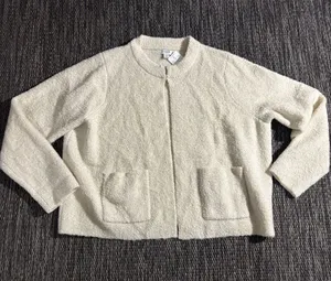 J. Crew Bouclé Lady Cardigan Sweater Wool Alpaca Blend Textured Cream Size Large thumbnail 1