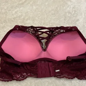PINK Victoria’s Secret Maroon Floral‎ Lace Up Push Up Bralette Small thumbnail 2