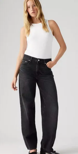New Levi's 27x30 Premium Baggy Dad Jeans Shrink Up Black thumbnail 1