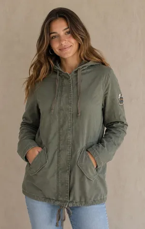 Aeropostale Utility Parka Jacket Olive Green Quilted Lined Hooded Anorak XS thumbnail 1