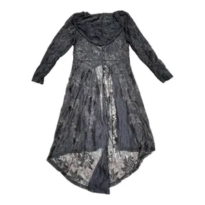 Whimsigoth Witchy Goth Hooded Sheer Lace Maxi Duster Cardigan Black Victorian M thumbnail 6