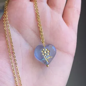 Handmade quality Czech glass heart flower unique fairy romance cottage chic style necklace💐🩵 thumbnail 1