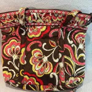 Vera Bradley‎ Brown Pink Quilted Tote Bag Floral Print Travel Shoulder Bag thumbnail 5