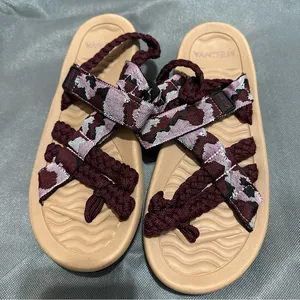 Arch support sandles with rope details in wine, grey and pink, adjustable strap thumbnail 1