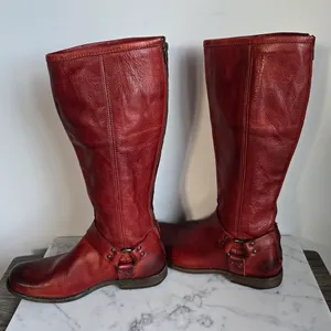 Frye, Phillip Harness Boots Red Burgundy Tall Leather Western Boot, Size 8.5 thumbnail 6