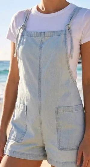 Aerie Light Blue Denim Short Overalls thumbnail 1