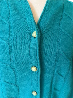 Petite Sophisticate Vintage Lambswool Angora Cardigan Sweater Teal Womens Small thumbnail 4