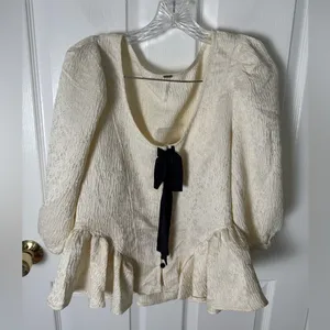 Free People NEW Pamela Bow Top in White Alyssum M thumbnail 3