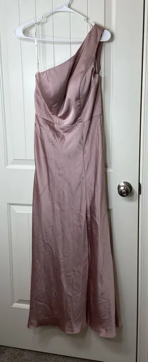 EUC AW Bridal women’s‎ dusty rose one-shoulder molded cup zip slit maxi dress thumbnail 1