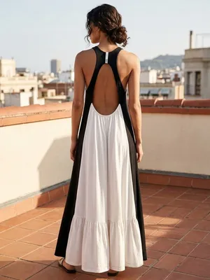 Anthropologie Black and White Contrast Racerback Maxi Dress thumbnail 2