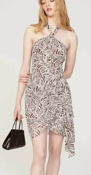 Toccin x‎ RTR Brown White Zebra Print Halter Mini Dress Size 8 Smocked Back thumbnail 1