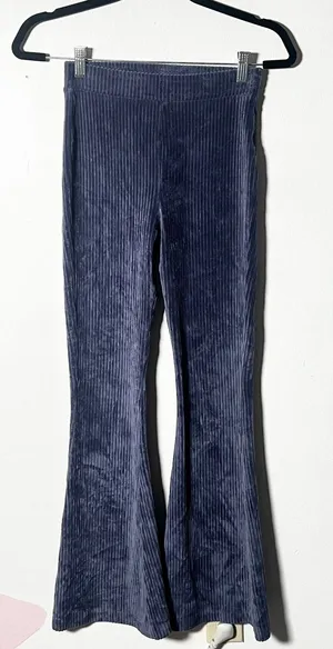 Aerie Groove On Ribbed Velour Flare Pants XS Blue Pull On Retro thumbnail 1